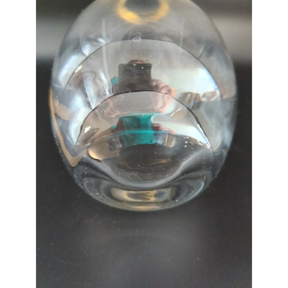 Clear Art Glass Carafe Vase Iridescent Gold Rim Bulbous Mid Century Modern Vtg